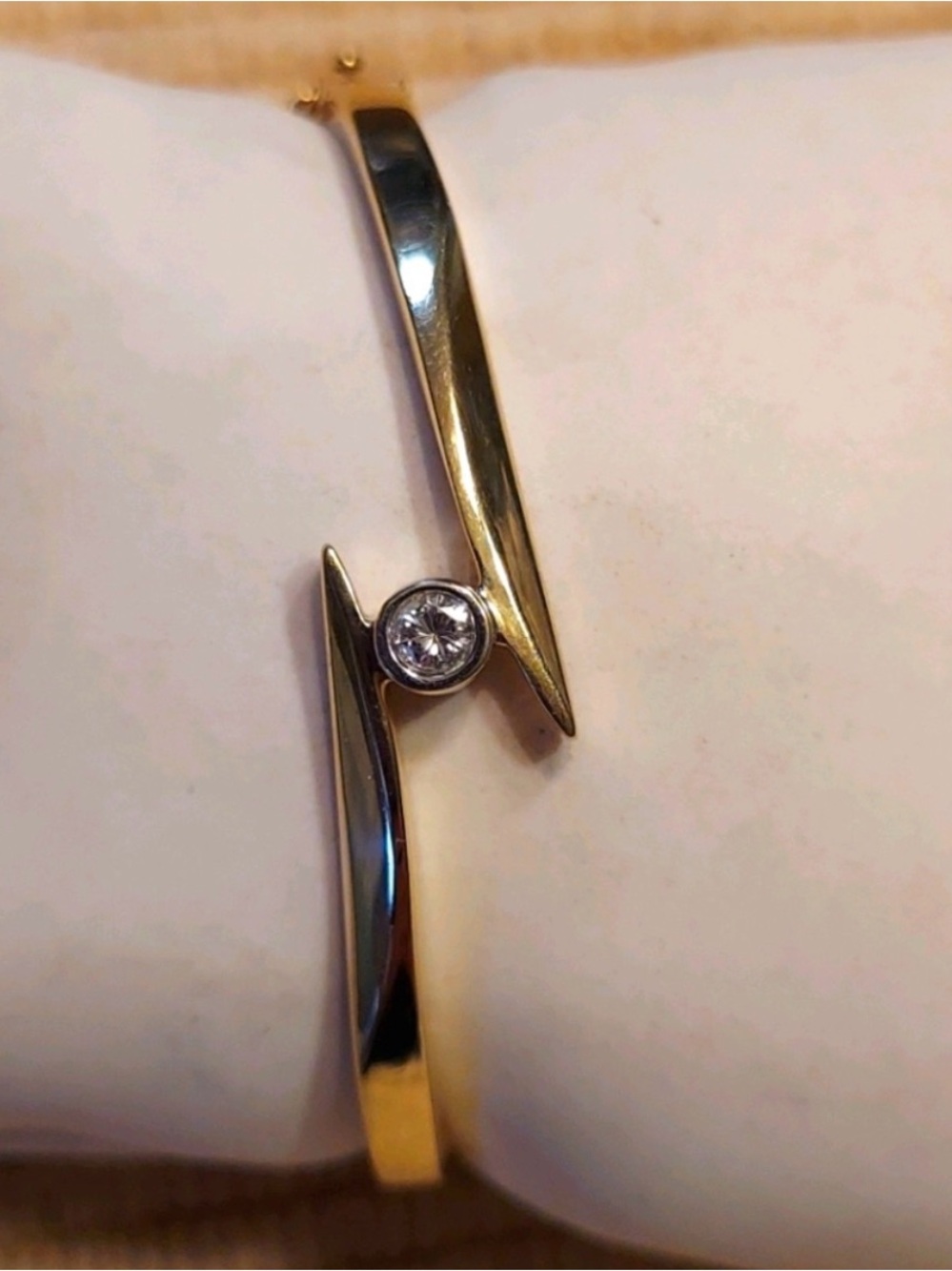 14k solid yellow gold natural diamond bypass bangle bracelet